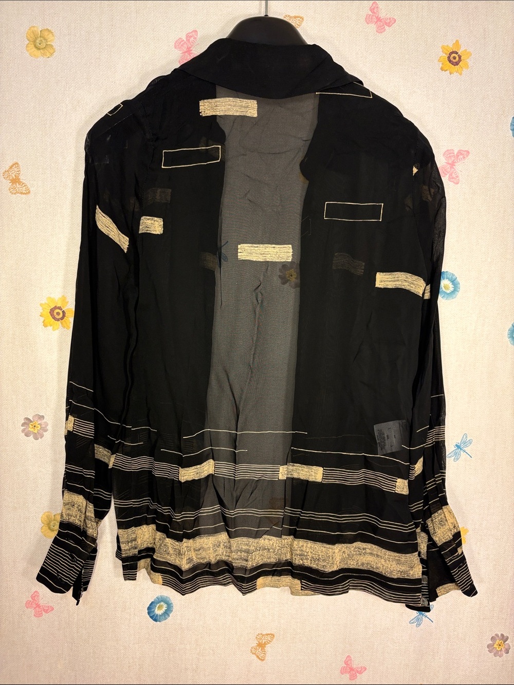 Vintage Jaeger - Black Sheer Button-Down Shirt with Brushstroke Detail - Picture 4 of 7